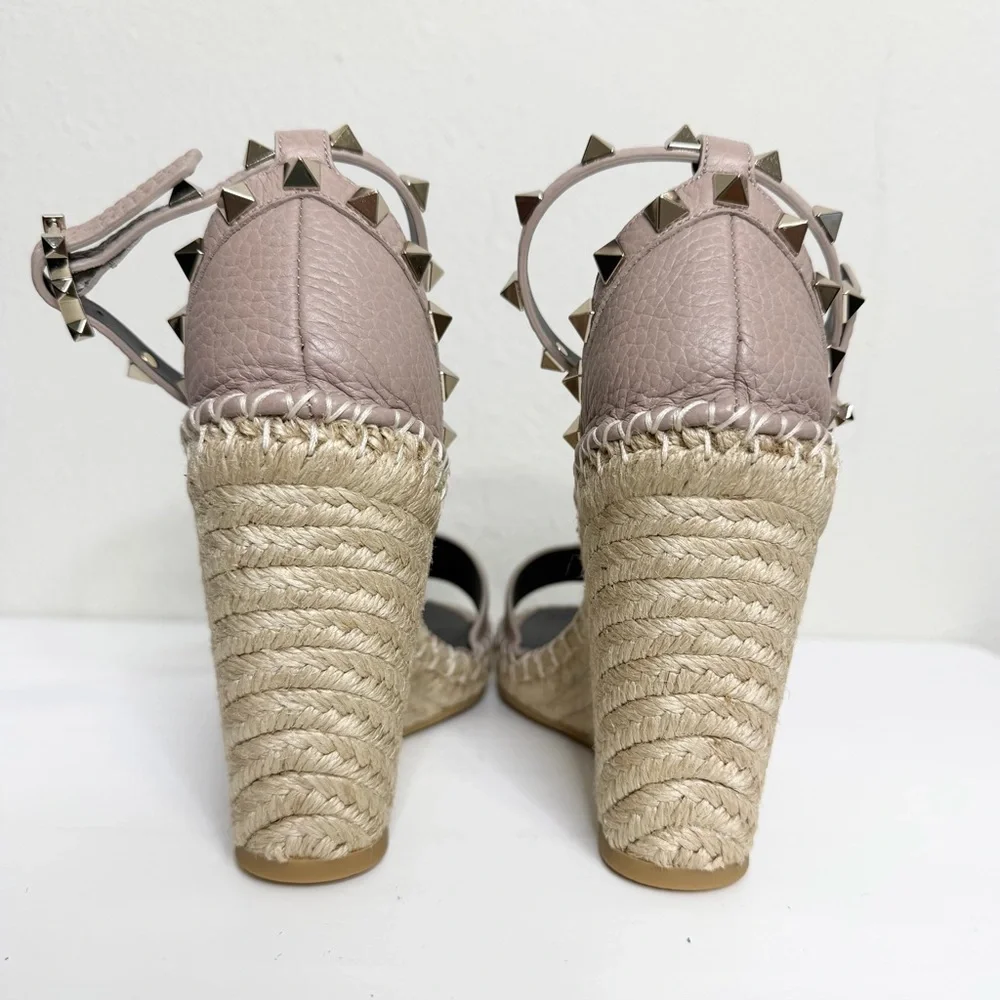 NEW Valentino Garavani Rockstud Espadrille Wedge Sandals Size 37 - Picture 7 of 9
